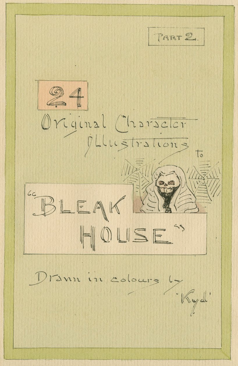タイトルページ、「Bleak House」のイラスト、パート2、1920年代（紙にトイレとペンとインク） 作： ジョセフ・クレイトン・クラーク