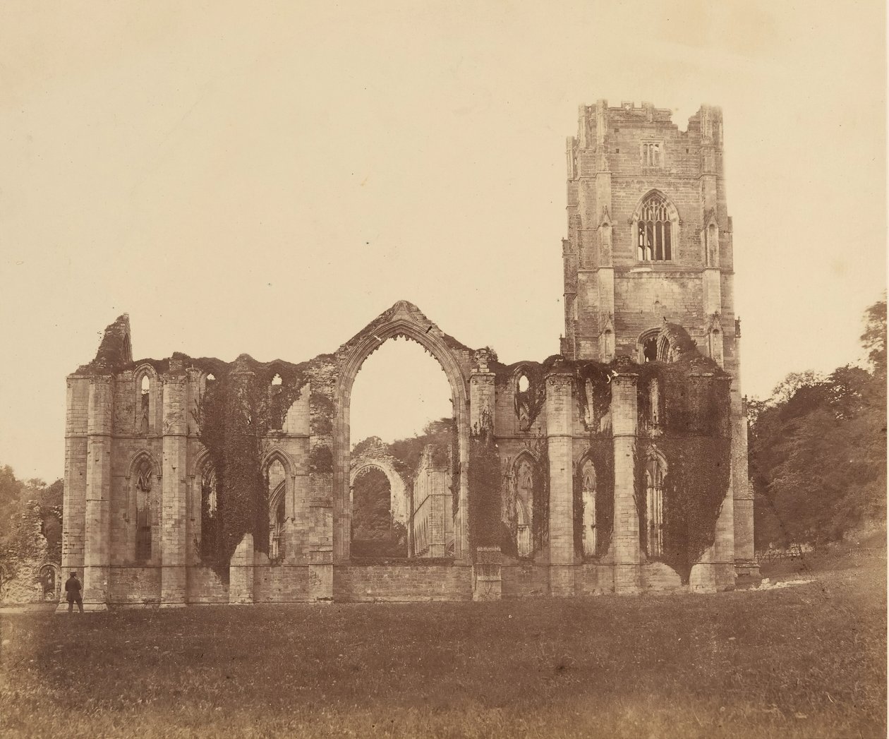 ファウンテンズ・アビー（Fountains Abbey）。ナイン・オルターズの礼拝堂、外観、1850年代。 作： ジョセフ・カンダル