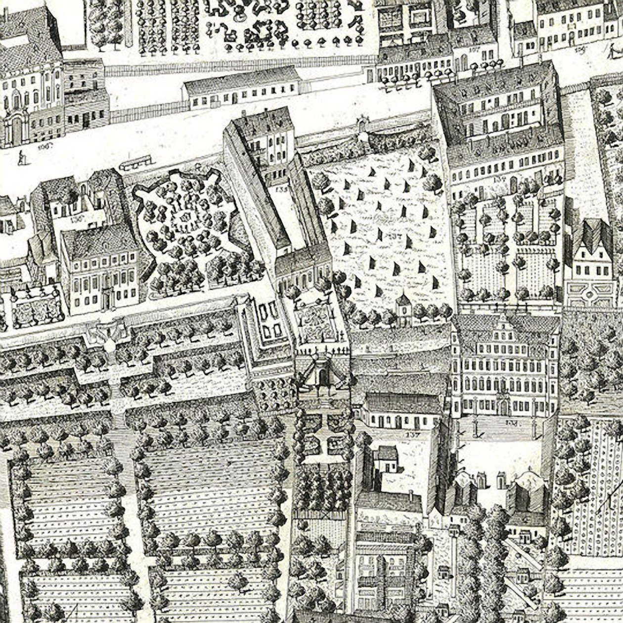 1788年にモーツァルトと彼の家族が住んでいた135アルザーグルントを示すウィーンの地図の詳細（エッチングと彫刻） 作： ジョセフ・ダニエル・フーバー