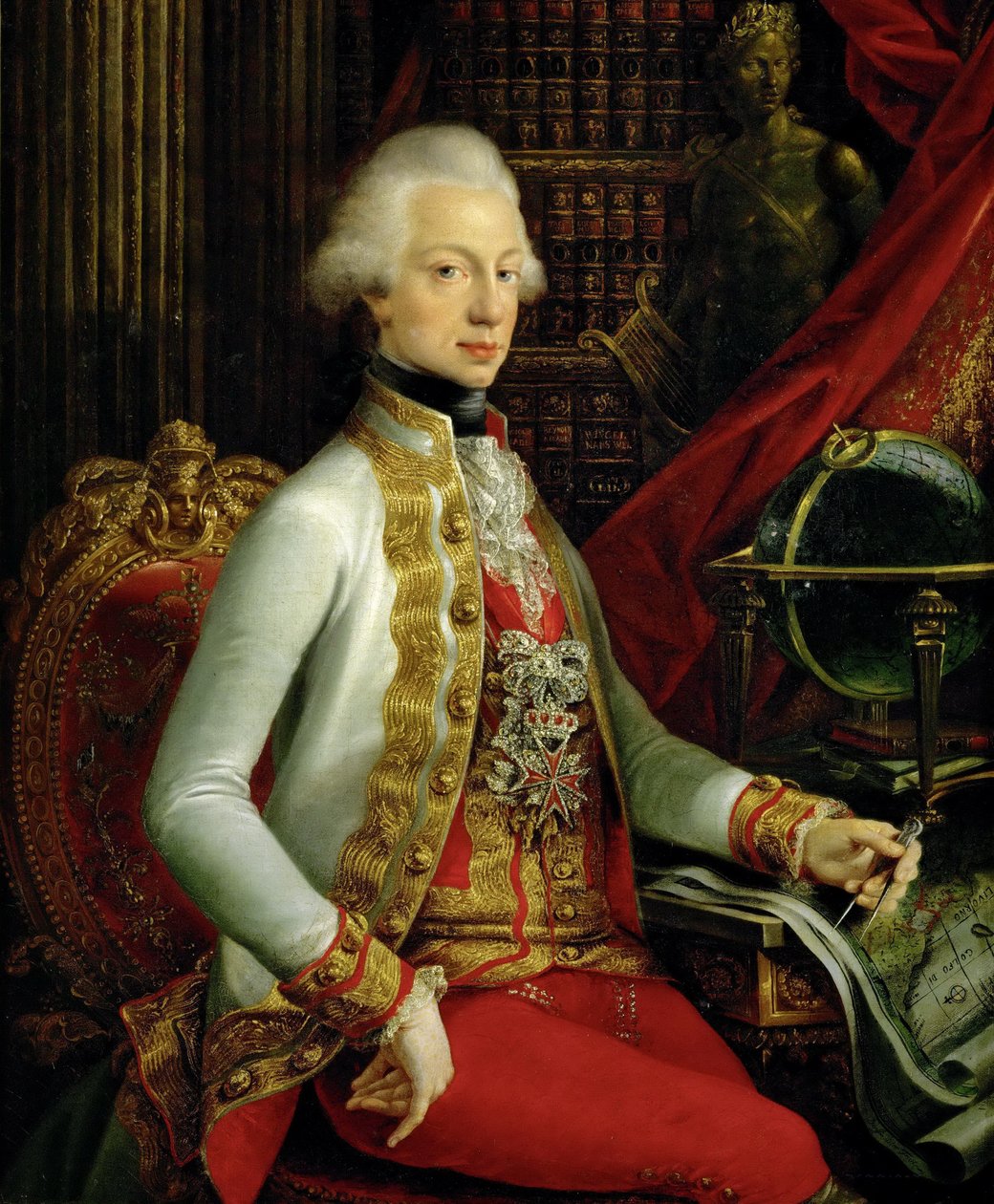 ドイツ語：Großherzog Ferdinand III.(1769-1824), Sohn von Leopold II., in seiner Bibliothek sitzend, Kniestück 書斎に座るオーストリア大公・トスカーナ大公フェルディナント3世（1769-1824）の肖像。 作： ジョセフ・ドルフマイスター