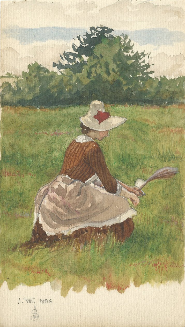 ビーチグラス1.VIII.1886、1886を集めている女性（紙に鉛筆とトイレ） 作： ジョセフエドワードサウソール