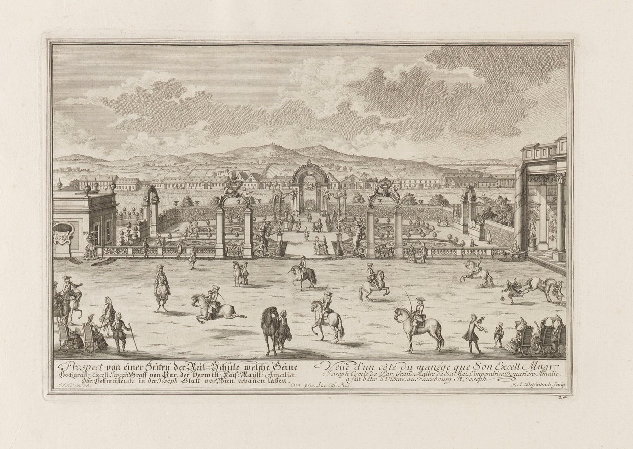 1719年、ウィーンのパール伯爵の乗馬学校。 作： ジョセフ・エマニュエル・フィッシャー・フォン・エルラッハ