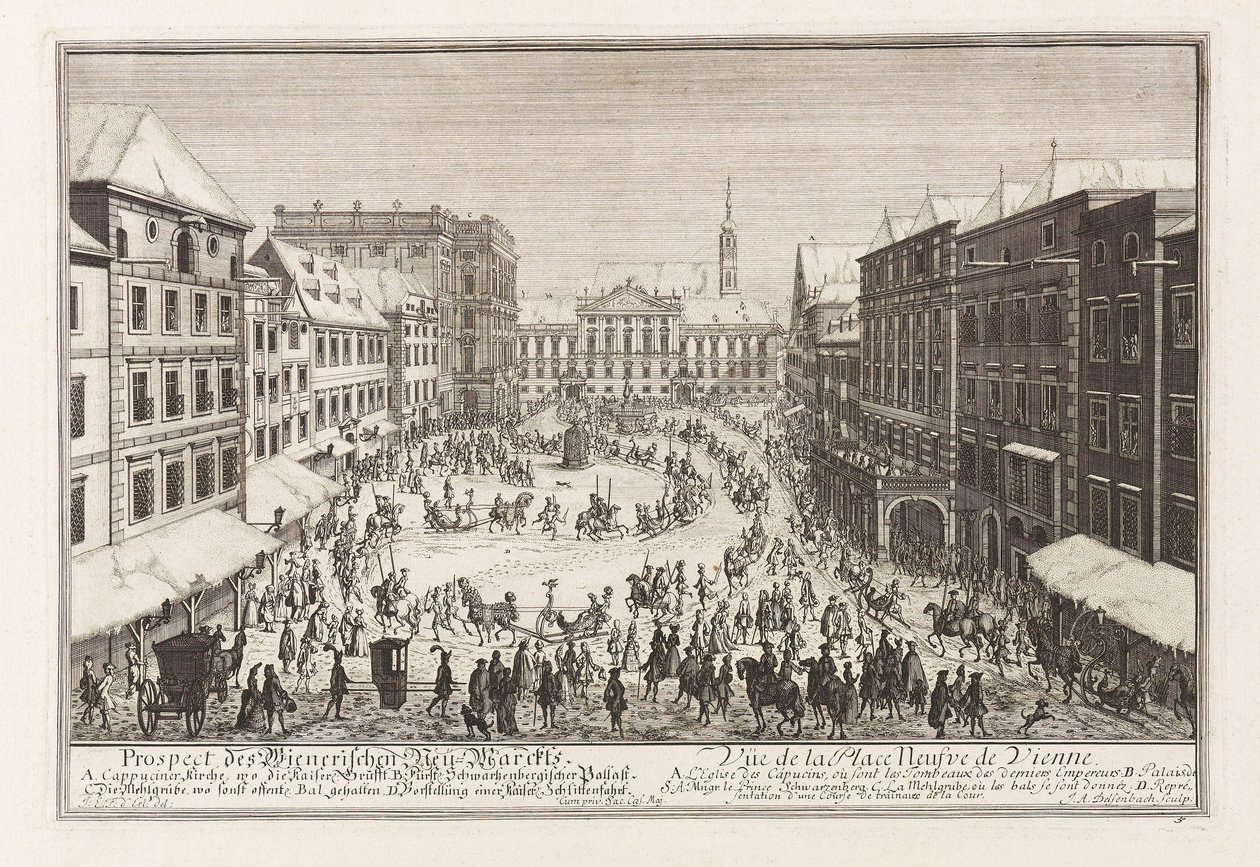 ウィーンのノイアー マルクト新市場、1719 年。 作： ジョセフ・エマニュエル・フィッシャー・フォン・エルラッハ