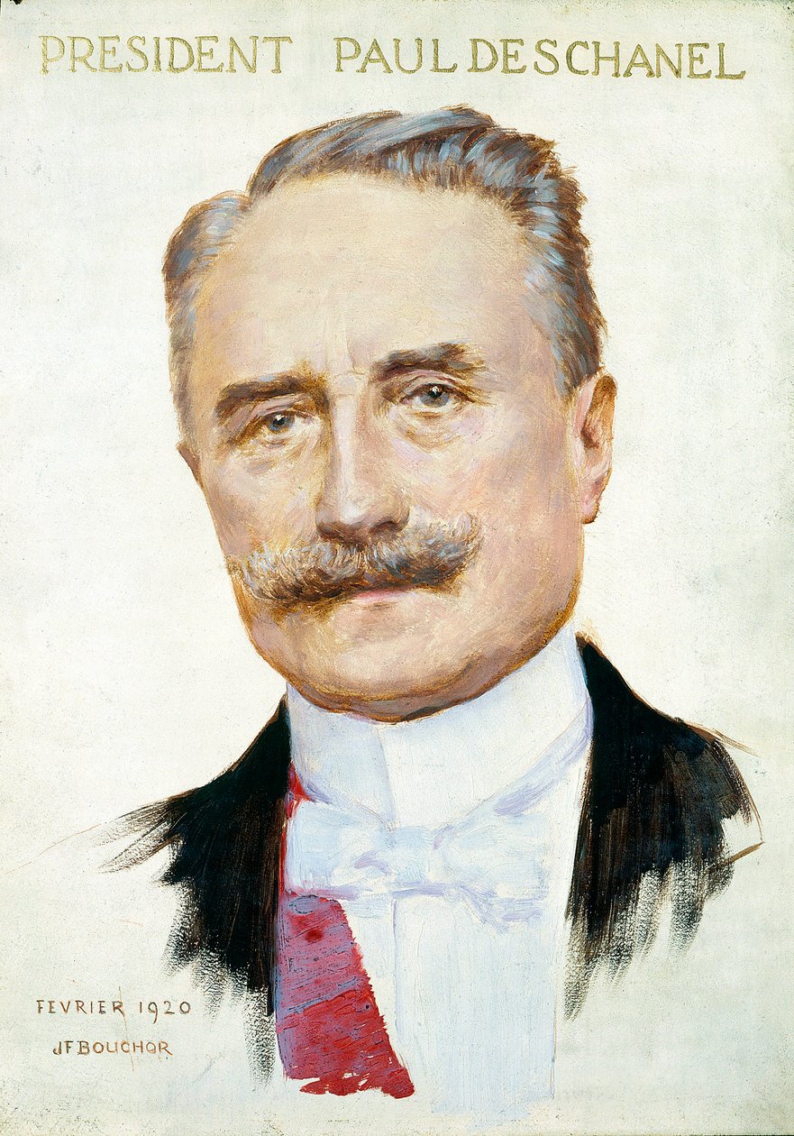 共和国大統領ポール・デシャネル（1855-1922）の肖像。ジョセフ・フェリックス・ブーショル（1853-1937）によるイラスト、1920年2月。パリカルナヴァレ美術館。 作： ジョセフフェリックスバウチャー