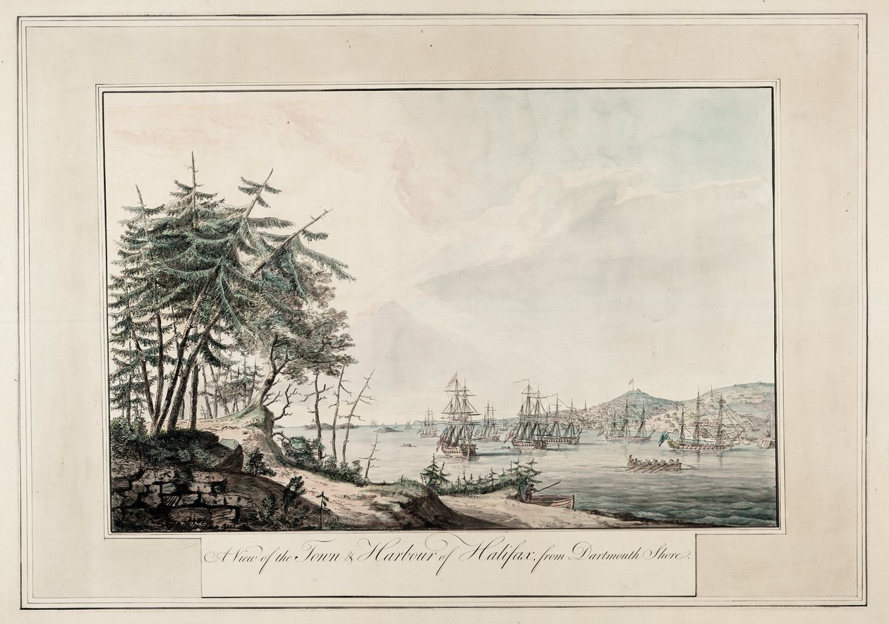 ダートマス海岸から見たハリファックスの町と港 1777年頃（印刷物） 作： ジョセフフレデリックウォレットデスバレス