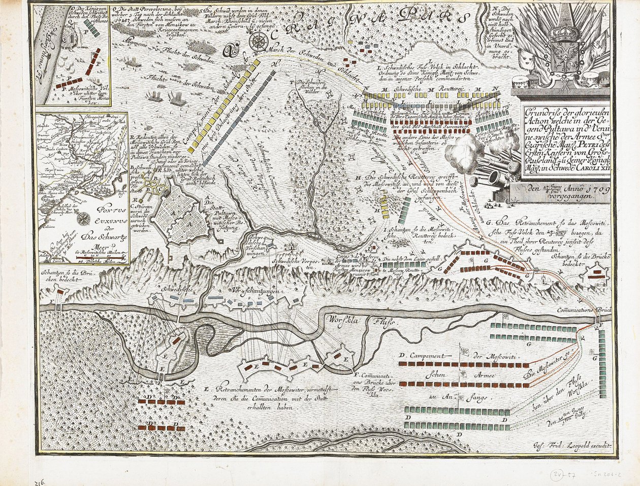 1709 年 6 月 27 日のポルタヴァの戦いの地図 作： ジョセフ・フリードリッヒ・レオポルド