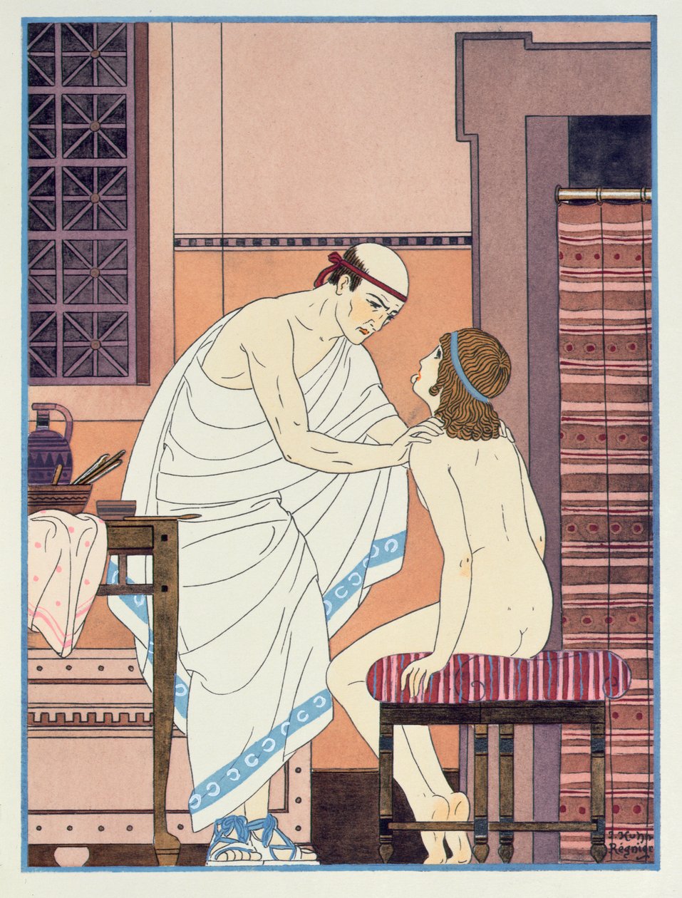 喉の検査、「ヒポクラテス全集」のイラスト、1932年 作： ジョゼフ・クーン・レニエ