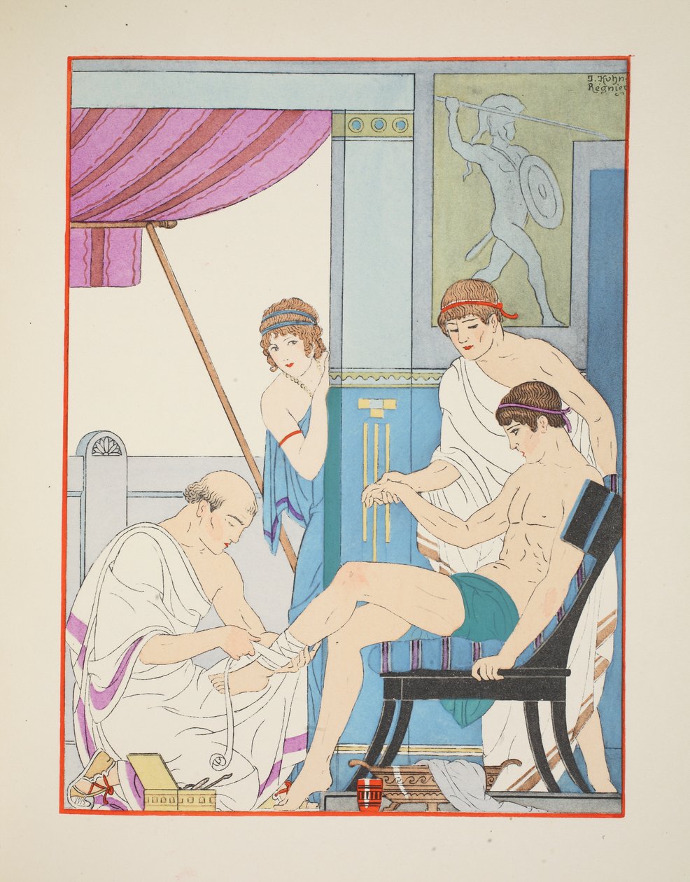 負傷した兵士、「ヒポクラテスの作品」、1934年のイラスト 作： ジョゼフ・クーン・レニエ