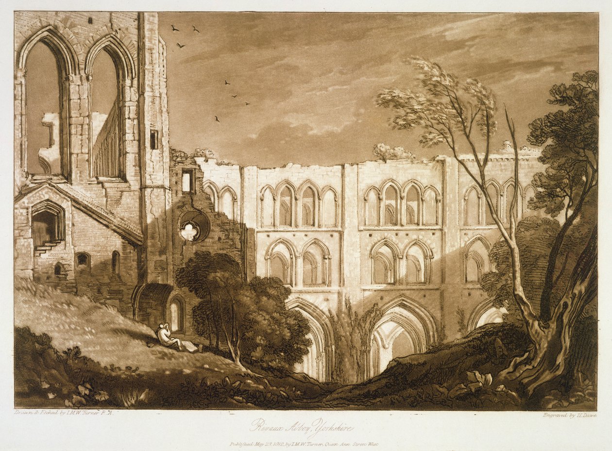 F.51.Iリヴァウルクス修道院、1812年ヘンリードウによって彫刻された「Liber Studiorum」から 作： ジョセフ・マロード・ウィリアム・ターナー