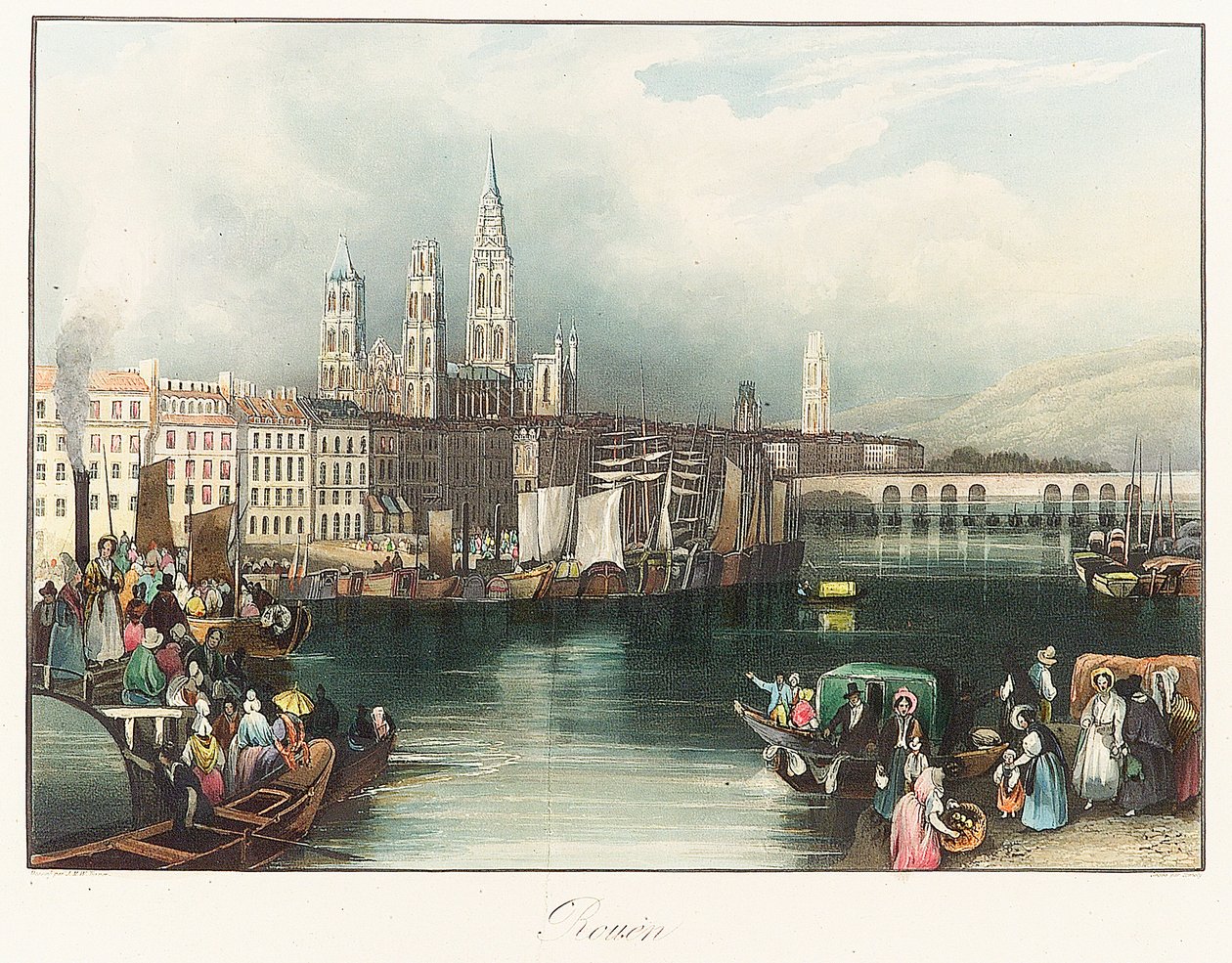 ルーアン（フランス）。リトグラフ（33x46.9cm）ジョセフ・マロード・ウィリアム・ターナー（1775-1851）作 作： ジョセフ・マロード・ウィリアム・ターナー