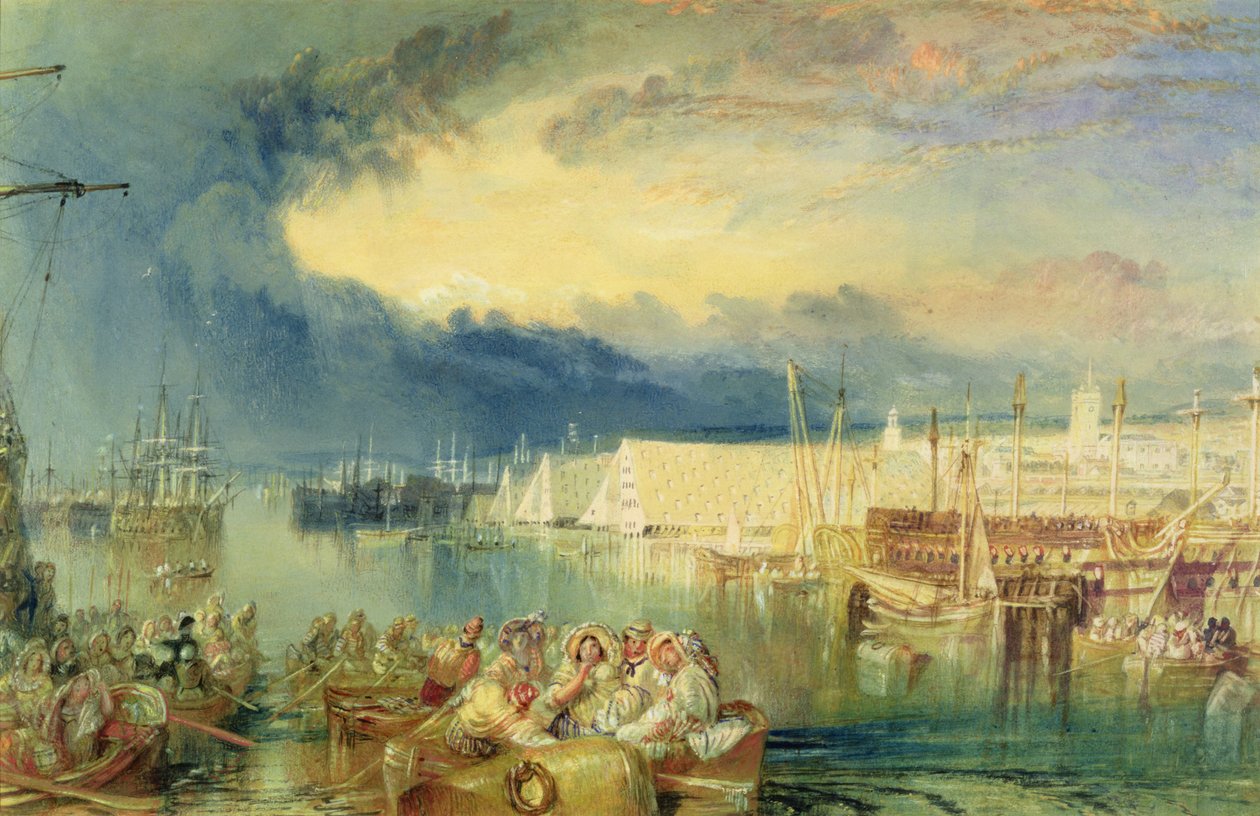 ドックヤード、デボンポート、1825-29年頃（紙とガッシュ紙） 作： ジョセフ・マロード・ウィリアム・ターナー