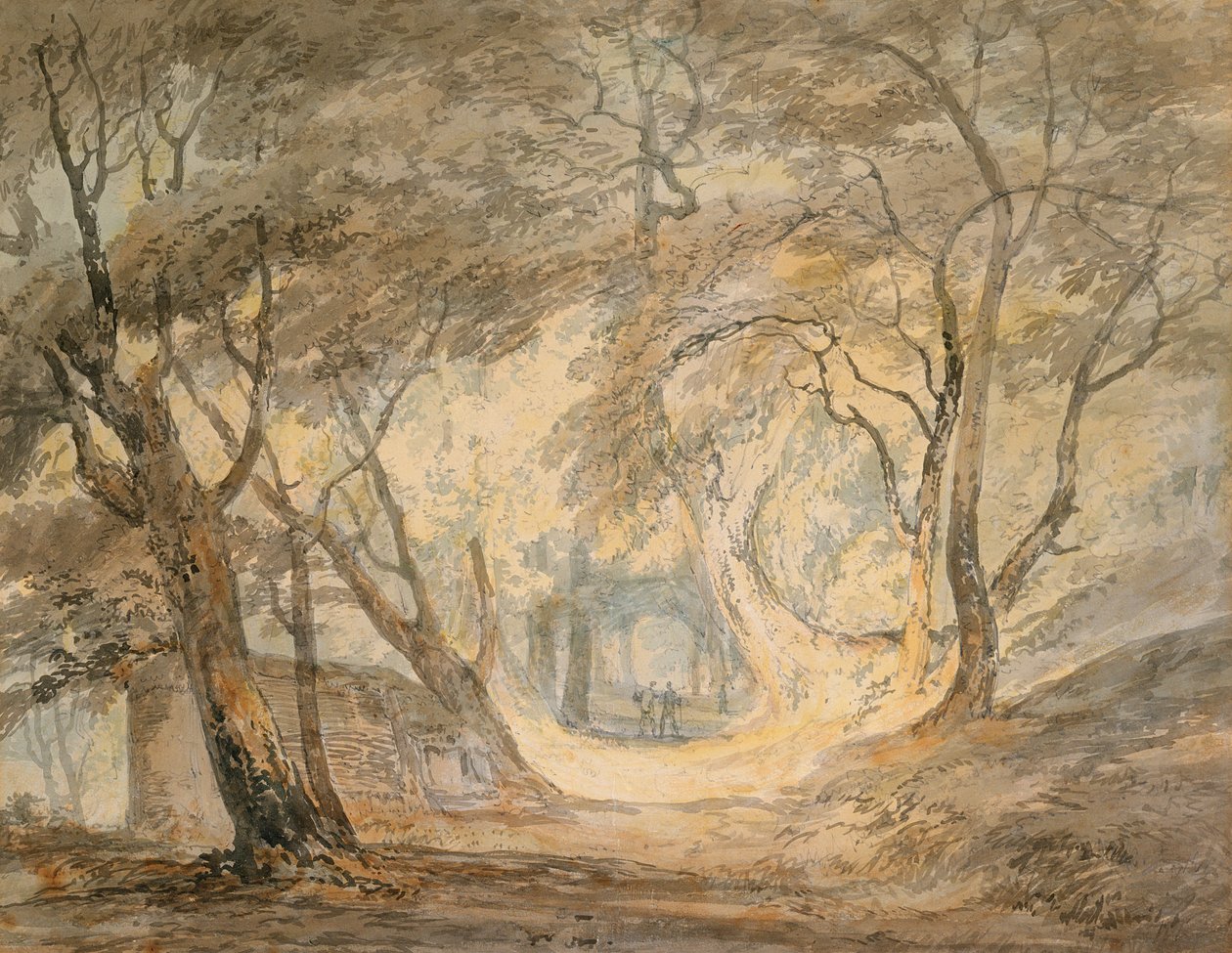 人物のいる森の風景、1798年頃（紙に水彩） 作： ジョセフ・マロード・ウィリアム・ターナー