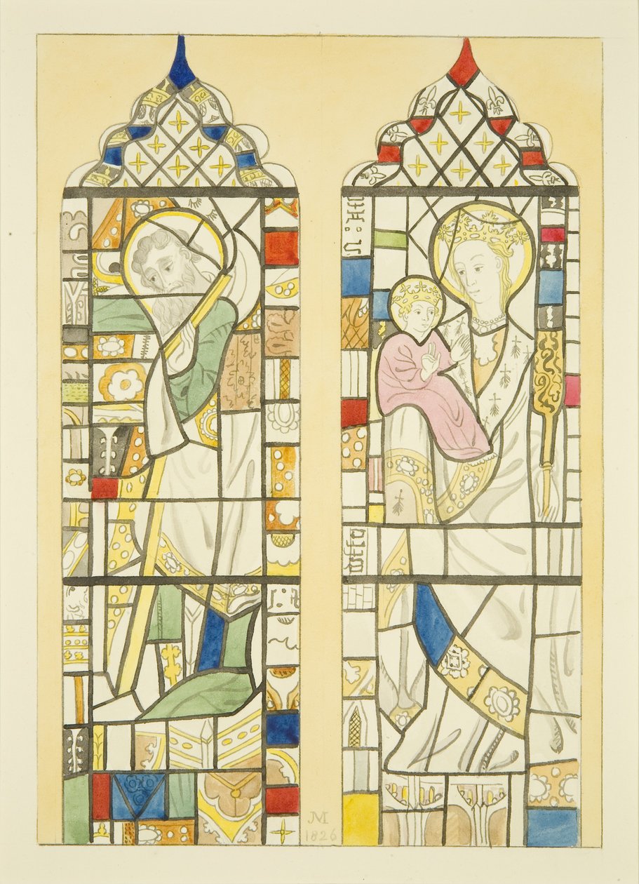 St Mary Redcliffeのフォント上の窓のステンドグラス（紙に水彩画 作： ジョセフ・マニング