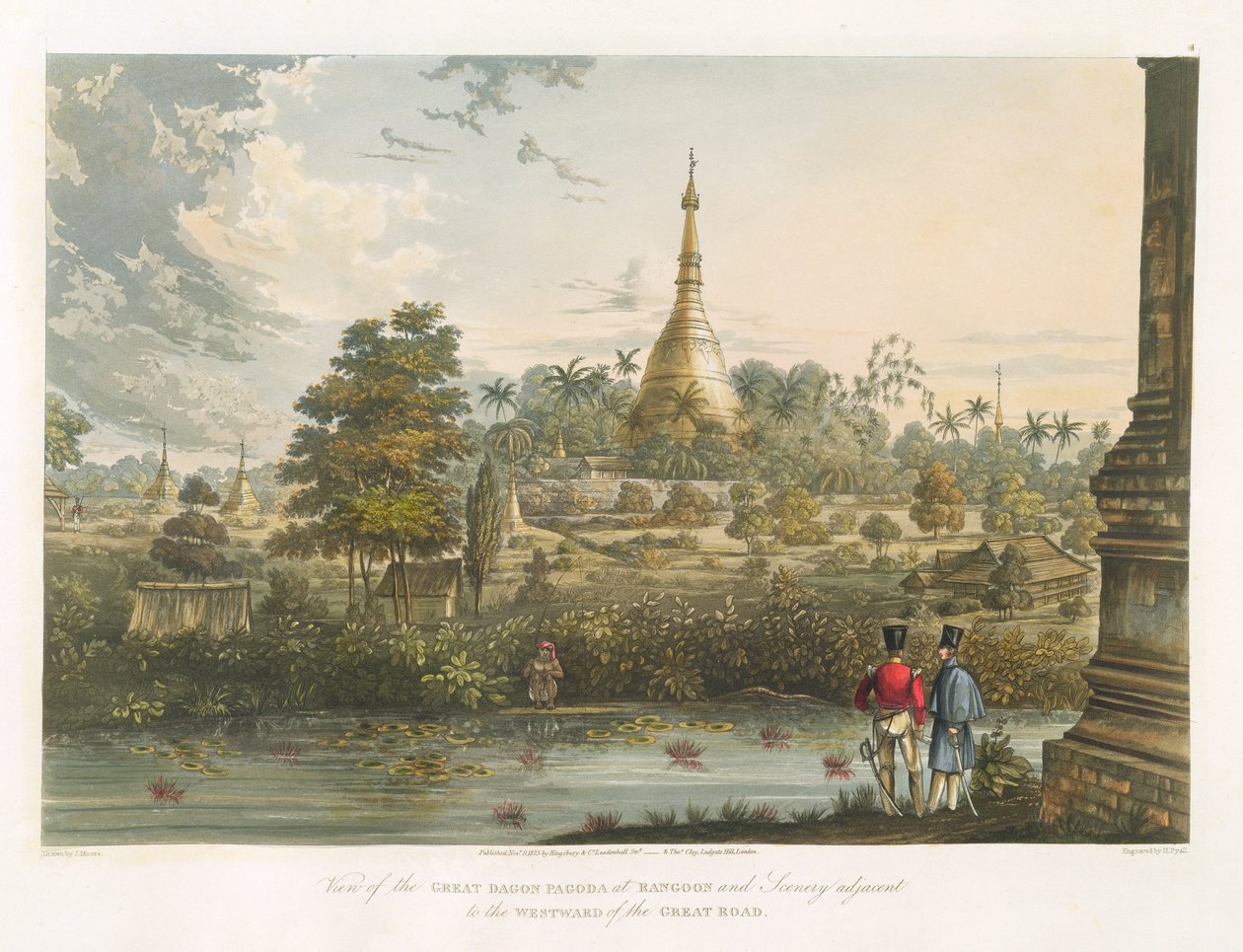 ヘンリーパイアル（1795-1833）1825-26によって刻まれた西からのラングーンのグレートダゴンパゴダの眺め 作： ジョセフ・ムーア