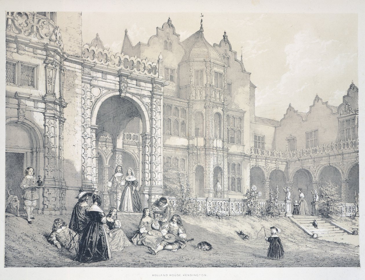 ロンドン、ケンジントンのホランド・ハウス（ジョセフ・ナッシュ著「The Mansion in England in Olden Time」より抜粋 作： ジョセフ・ナッシュ