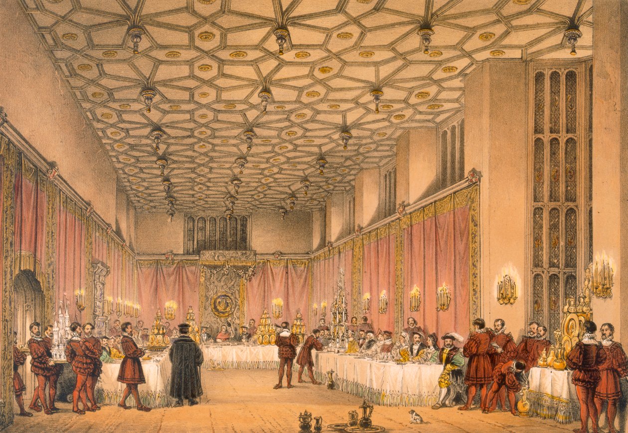 「中世の建築」のハンプトンコート商工会議所が1838年に出版 作： ジョセフ・ナッシュ