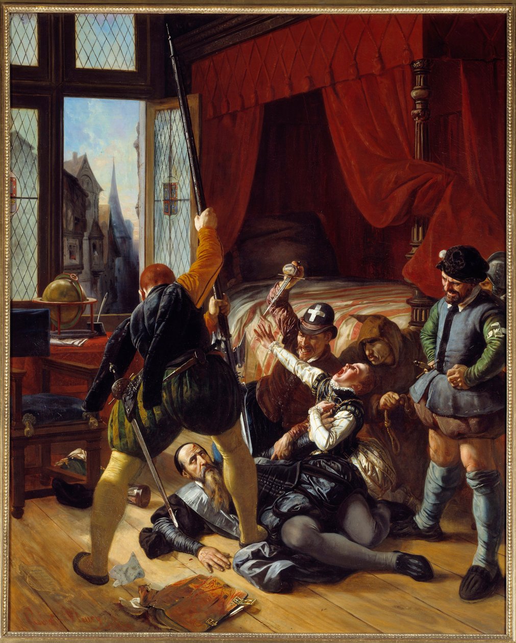 宗教の戦争"Scene de la Saint Barthelemy, assassination of Briou, the Prince of Conti, 24/08/1572" ジョセフ・ニコラ・ロベール・フルーリー（1797-1890）の絵画 1833年日。1,64x1,3 m 作： ジョセフ・ニコラス・ロバート・フルーリー