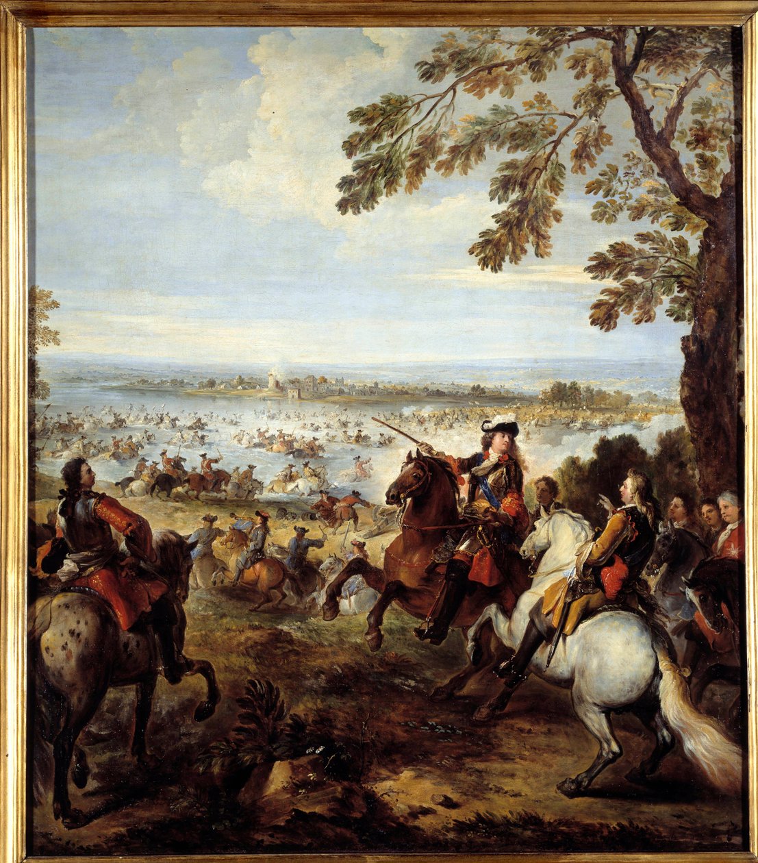 ルイ14世（1638-1715）の軍隊によるライン川の通過、ジョセフ・パロセル（1646-1704）のトールハウの絵画 日2,34x1,64 m 作： ジョセフ・パロセル