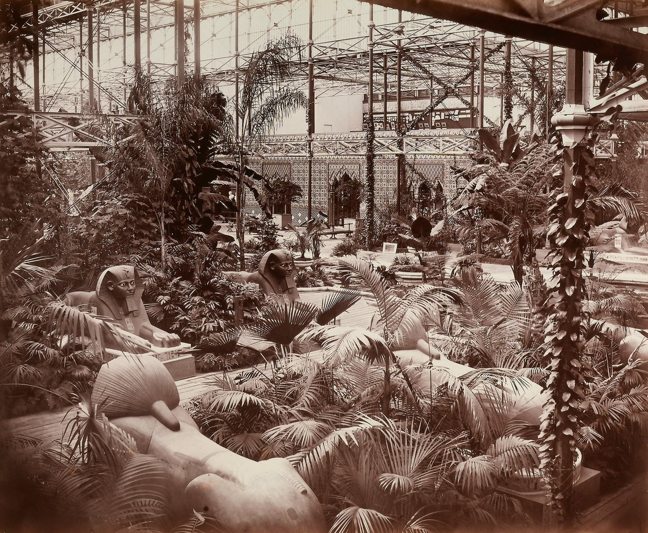 ロンドンのクリスタル・パレス：熱帯部分、1870年頃（モノクロ写真 作： ジョセフ・パクストン