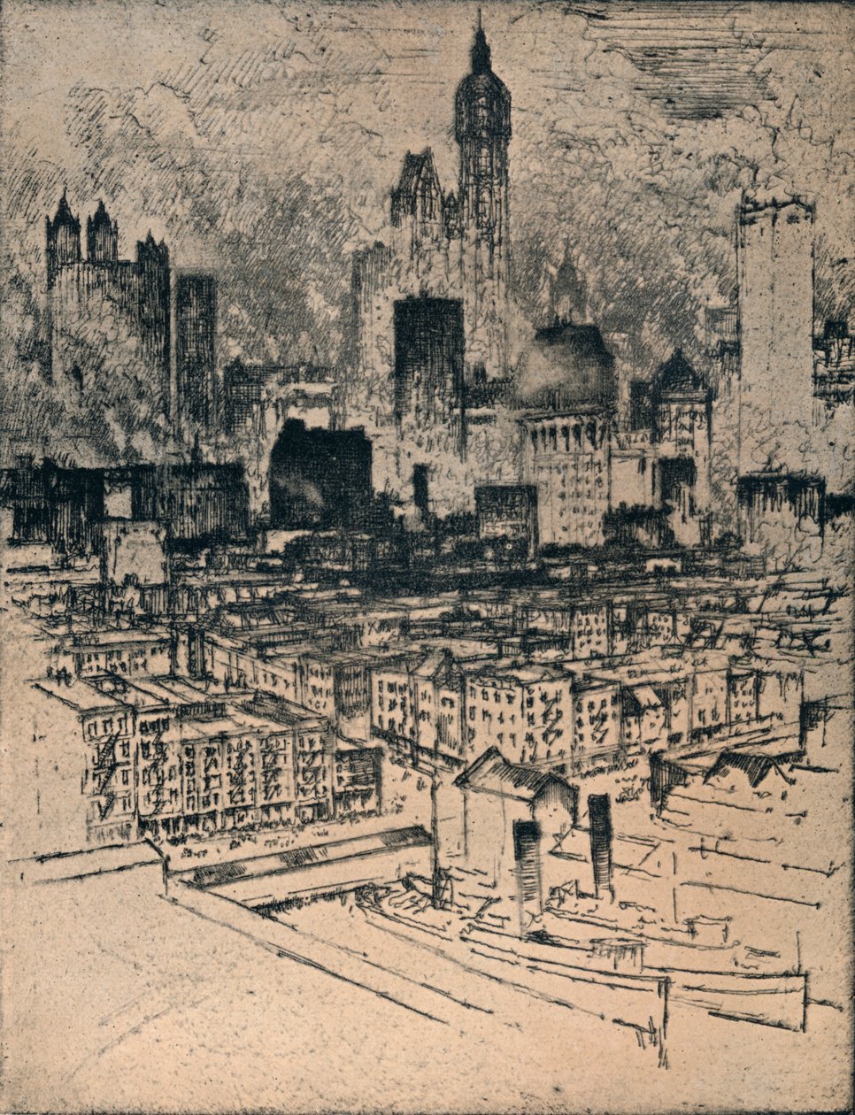 ブルックリン橋からニューヨーク、c1908 作： ジョセフ・ペネル