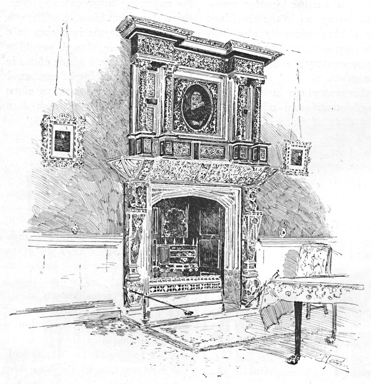 オールドチャーターハウス：マスターズロッジのマントルピース、1886 作： ジョセフ・ペネル