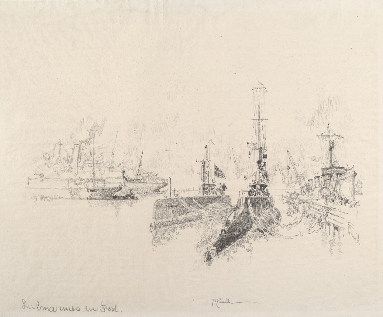 港の潜水艦、1917 年。 作： ジョセフ・ペネル