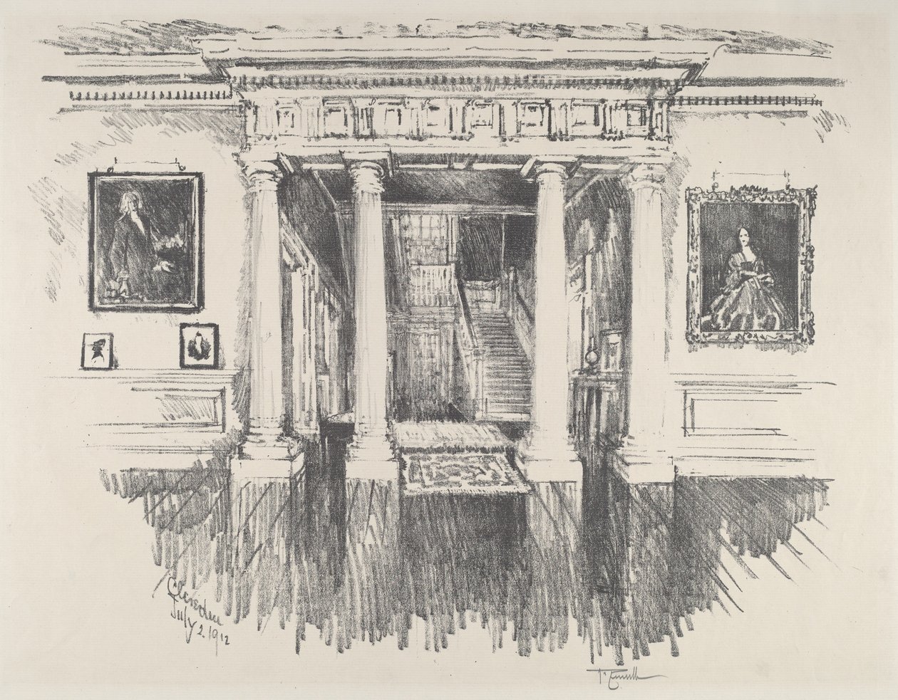 クライヴデンのホール（1912年）。 作： ジョセフ・ペネル