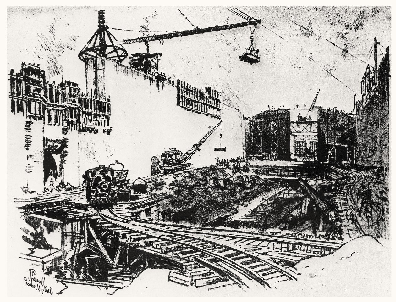 ペドロナミゲルの壁、プレートXX、ジョセフペネル作のパナマ運河、1912年（紙に炭） 作： ジョセフ・ペネル
