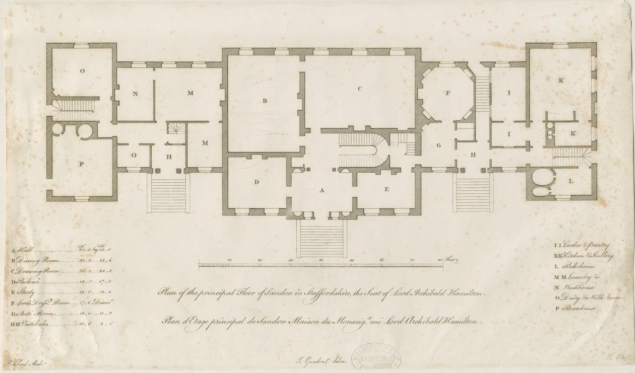 サンドンホール-プリンシパルフロアの計画：彫刻、nd [1769-1771]（印刷） 作： ジョセフ・ピックフォード