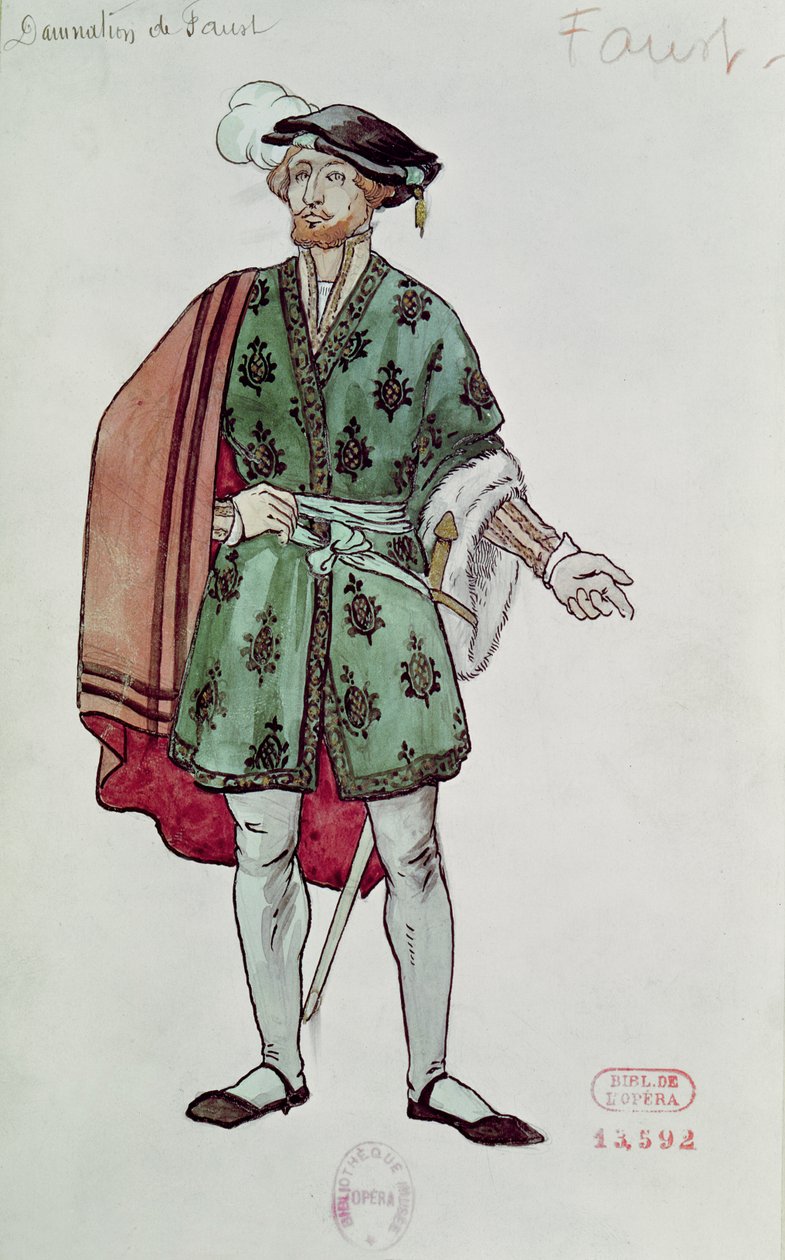 エクトル・ベルリオーズ（1803-69）作「ファウストの運命」（1846年）より「ファウスト」の衣装デザイン 1906-08年 （紙に水彩画） 作： ジョセフ・ポーフィーリー・ピンチョン