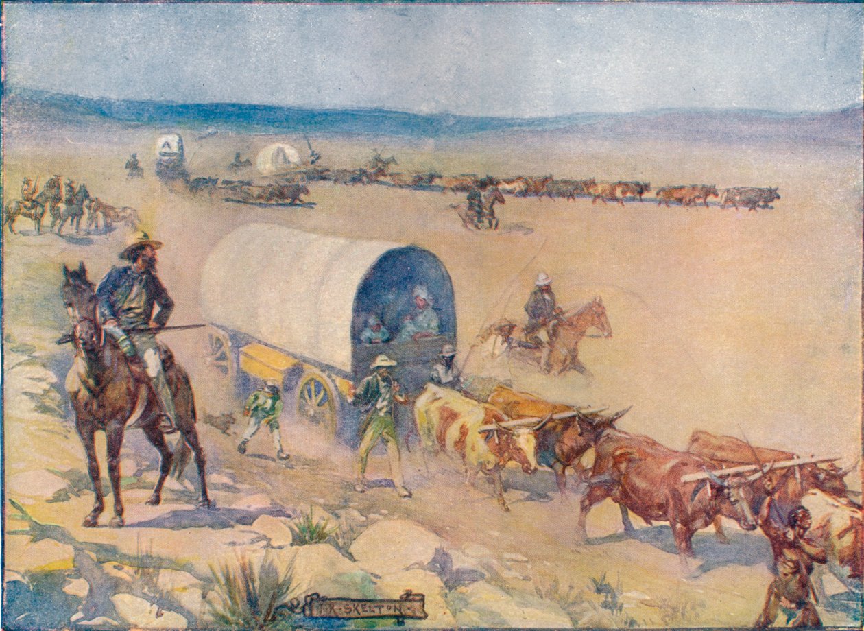 Bullock-Waggonsは、Billowy Plains、c1908、c1920の上でゆっくりと巻きました。 作： ジョセフ・ラトクリフ・スケルトン
