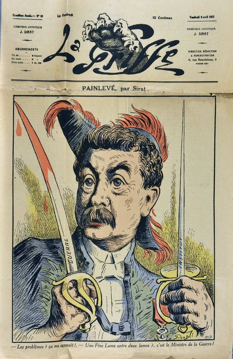 フランスの数学者・政治家であるポール・パンルーブ（1863-1933）の肖像。1917年のSirat dan "La Griffe "による風刺画。 作： ジョセフ・シラット