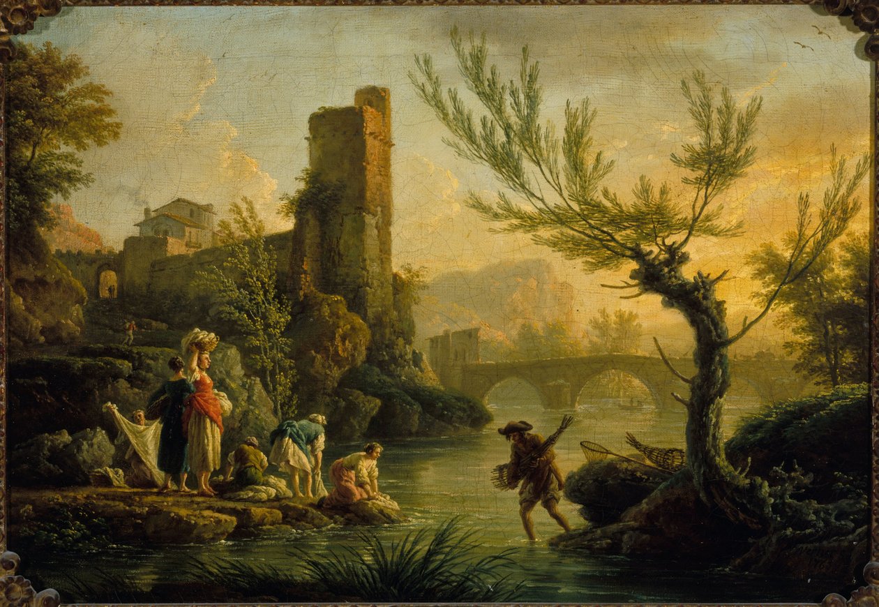 洗濯婦のいる風景、1763年（油彩・カンヴァス） 作： ジョゼフ・ベルネ