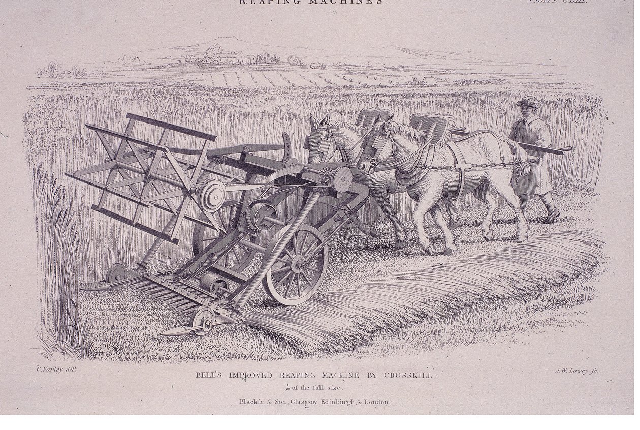 BellsはCrosskill、c1840sによって刈り取り機を改良しました。 作： ジョセフ・ウィルソン・ローリー
