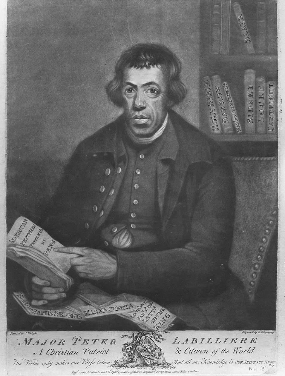 ヘンリー・キングスベリーによってエッチングされたピーター・ラビリエール少佐、1780年（エッチングとメゾチント） 作： ジョセフ・ライト