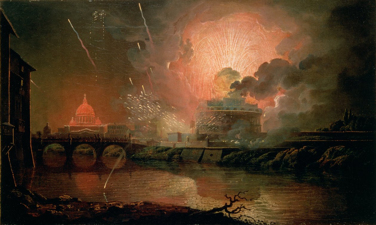 カステルサンアンジェロでの花火大会、1774-1778年 作： ダービーのジョセフライト