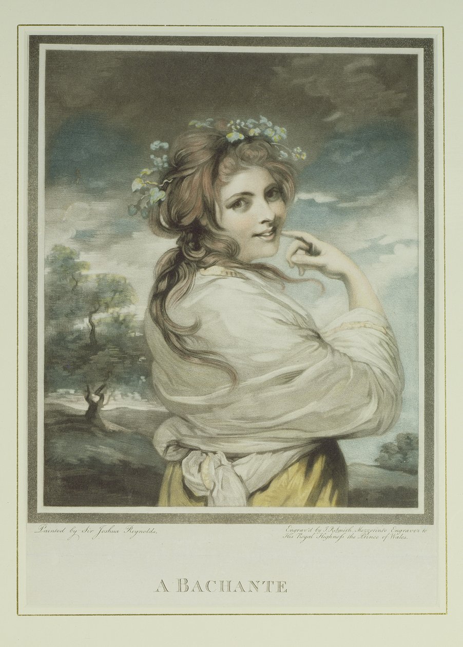 彫刻が施されたパブのバシャンテ。ジョン・ラファエル・スミス（1752-1812）、1784（メゾチント彫刻） 作： ジョシュア・レイノルズ