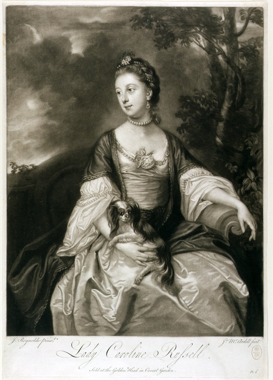 ジェームズマッカーデル（c.1729-65）（メゾチント）によって彫刻されたレディキャロラインラッセル 作： ジョシュア・レイノルズ