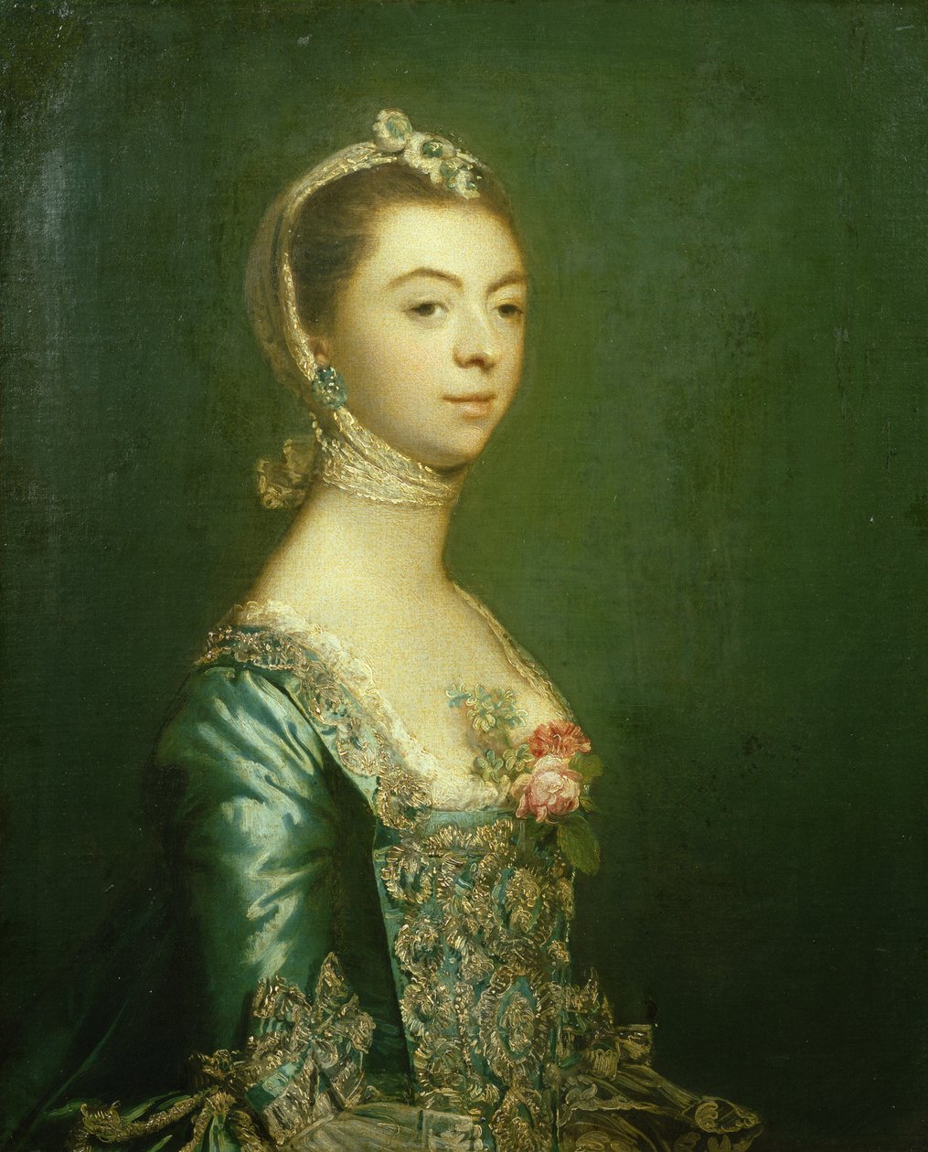 青と白のドレスを着たレディノース、1757年 作： ジョシュア・レイノルズ