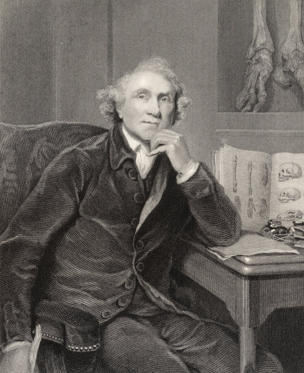 ジョン・ハンター、G.H.アドコックの彫刻、1835年頃に出版された「National Portrait Gallery, volume V」より（リトグラフ）。 作： ジョシュア（後）レイノルズ