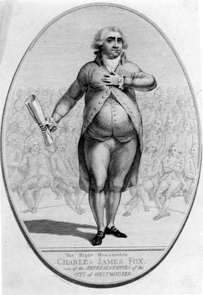 右の名誉あるチャールズジェームズフォックス（1749-1806）は、トーマストロッター（c.1750-1803）によって刻まれたウェストミンスター市の代表の1人 作： クリスタル後のジョシュア