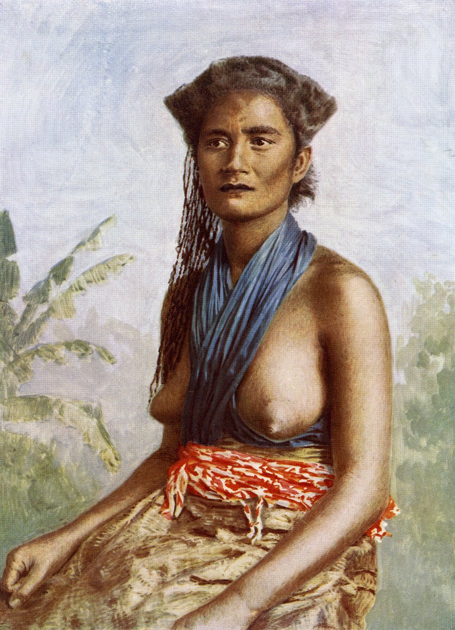 伝統的なドレスを着たフィジーの女性、1900年頃 作： ジョサイア・マーティン