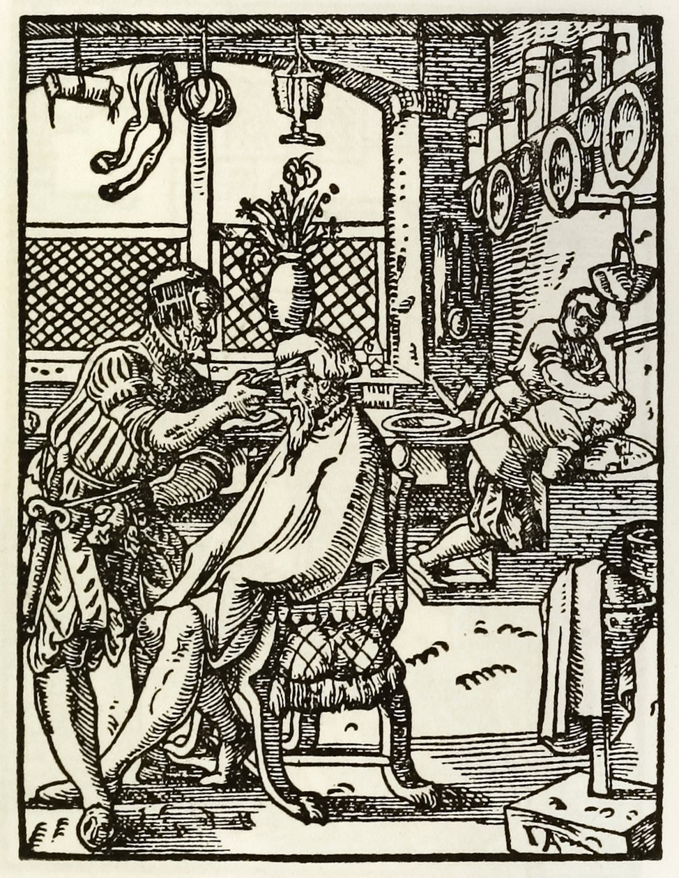 ドイツのフランクフルトのDasStändebuch1568で最初に公開された職業と職業を描いたシリーズの理髪師 作： ヨーストアンマン
