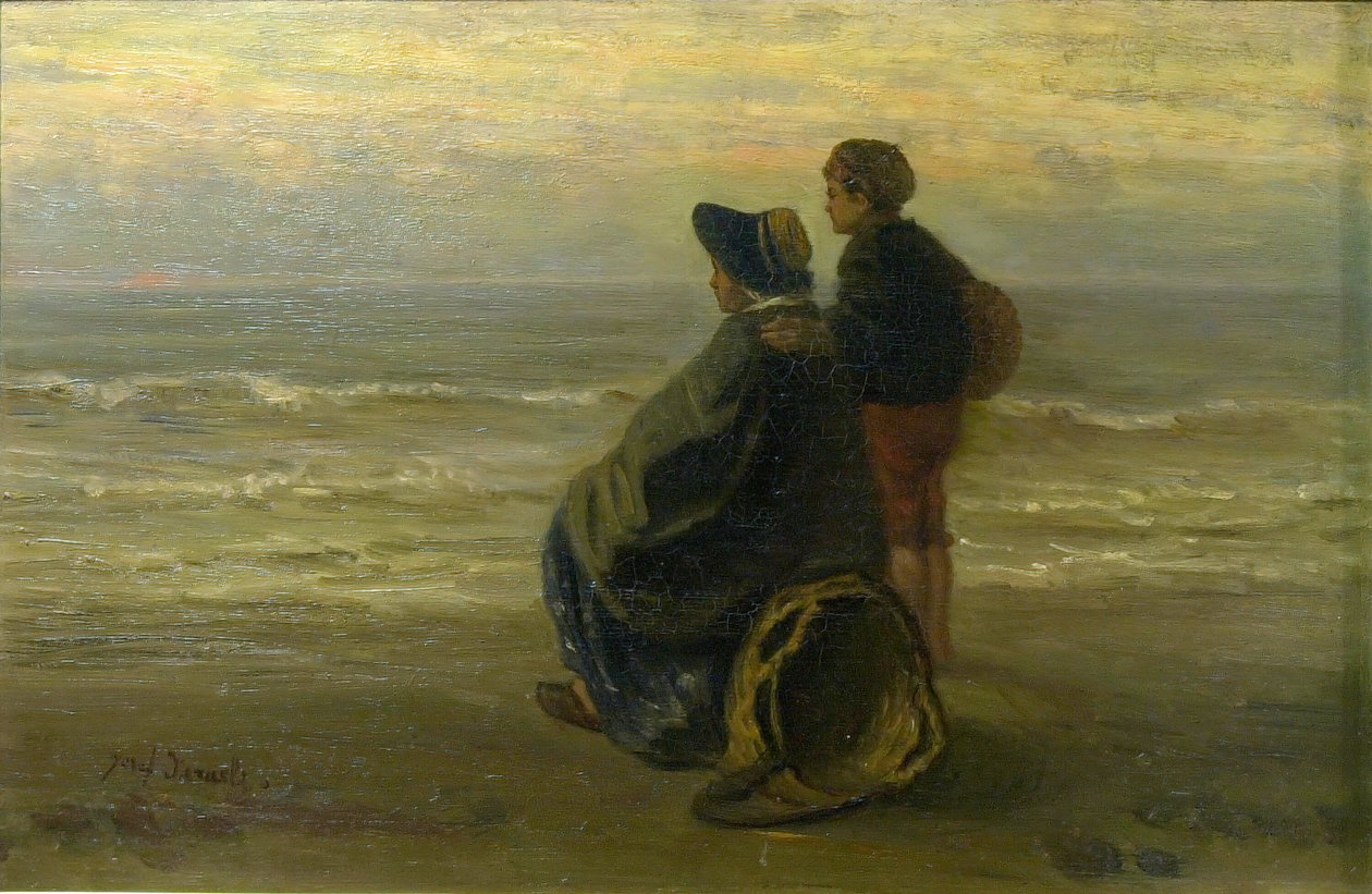 海岸の母と子、c。 1890年。 作： ジョゼフ・イスラエル