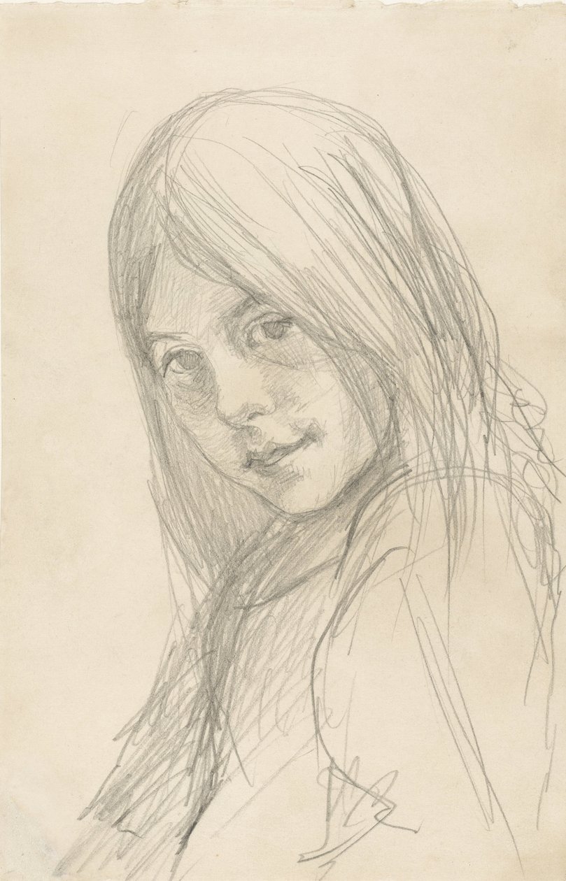 ゆるい髪の少女の肖像画 作： ジョゼフ・イスラエル