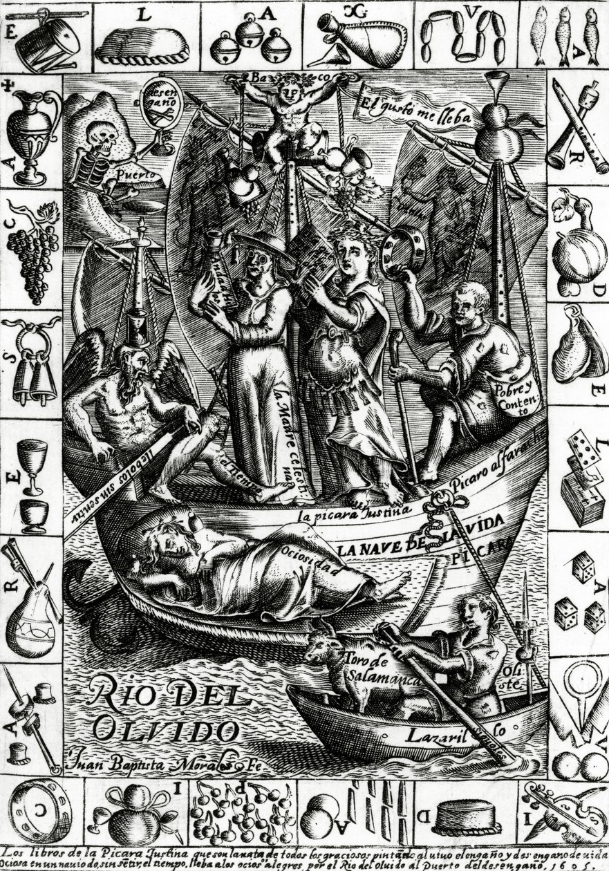 フランシスコロペスデウベダによる「ラピカラジュスティーナ」の初版のカバー、1605年発行 作： フアン・バウティスタ・モラレス