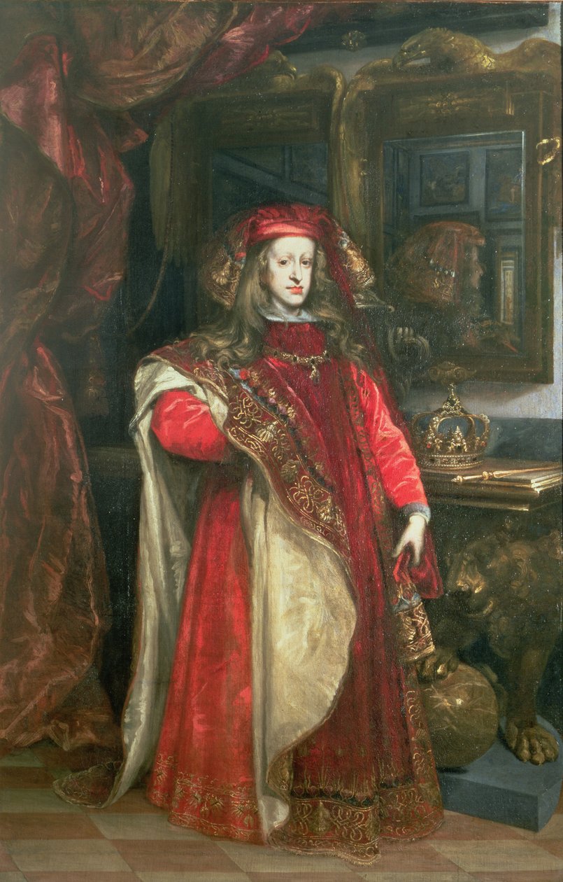 チャールズ2世スペイン（1661-1700）、黄金の羊毛騎士団のローブを着用 作： フアン・カレーニョ・デ・ミランダ