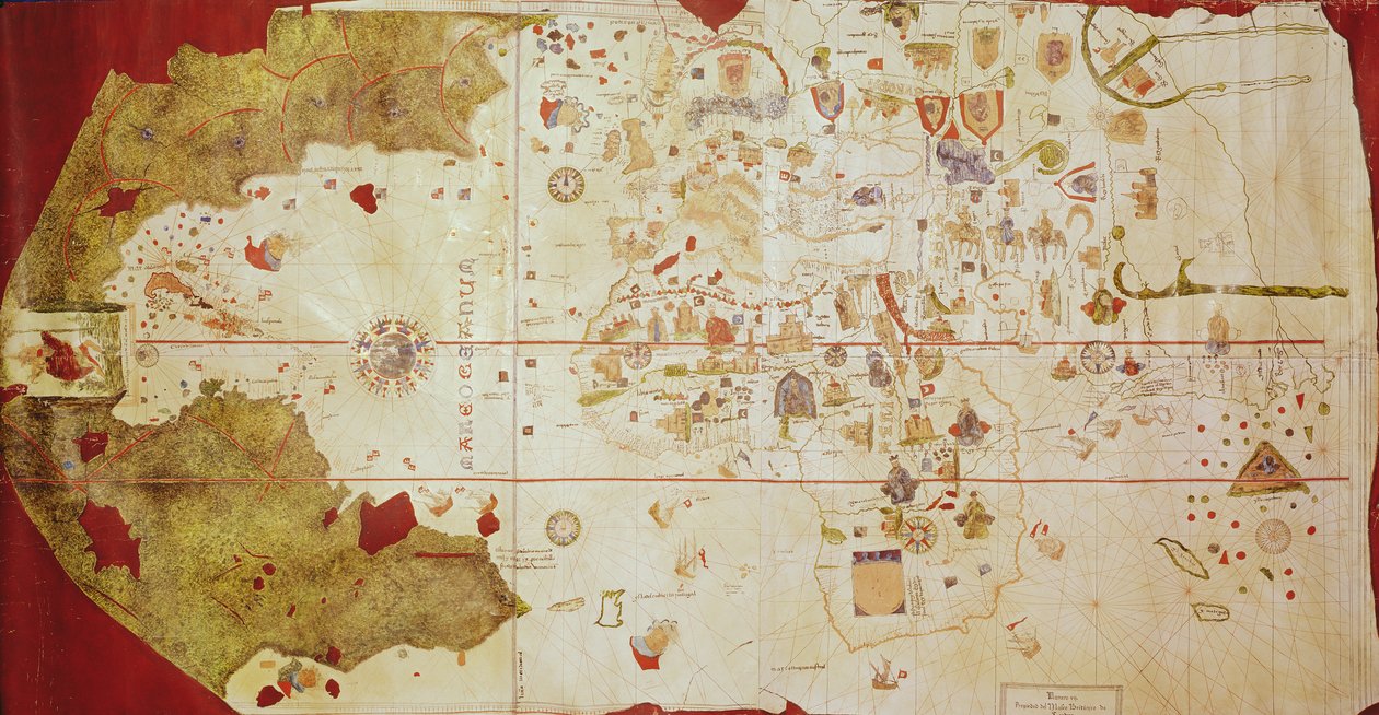 Mappa Mundi、1502（ガッシュとペンと紙にインク） 作： ファン・デ・ラ・コーサ