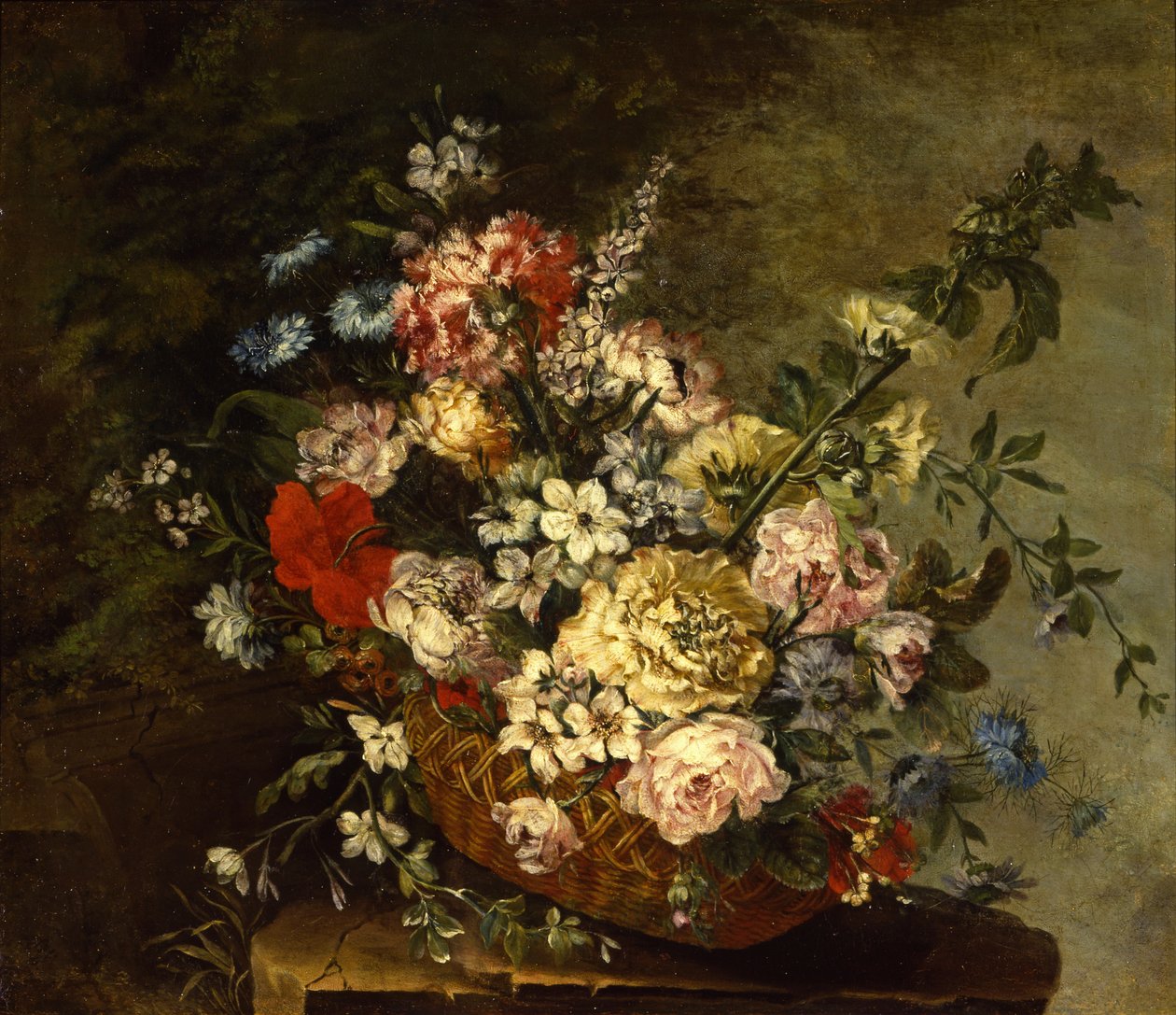 かごの中の花のある静物c.1780-1790 作： フアン・バウティスタ・ロメロ