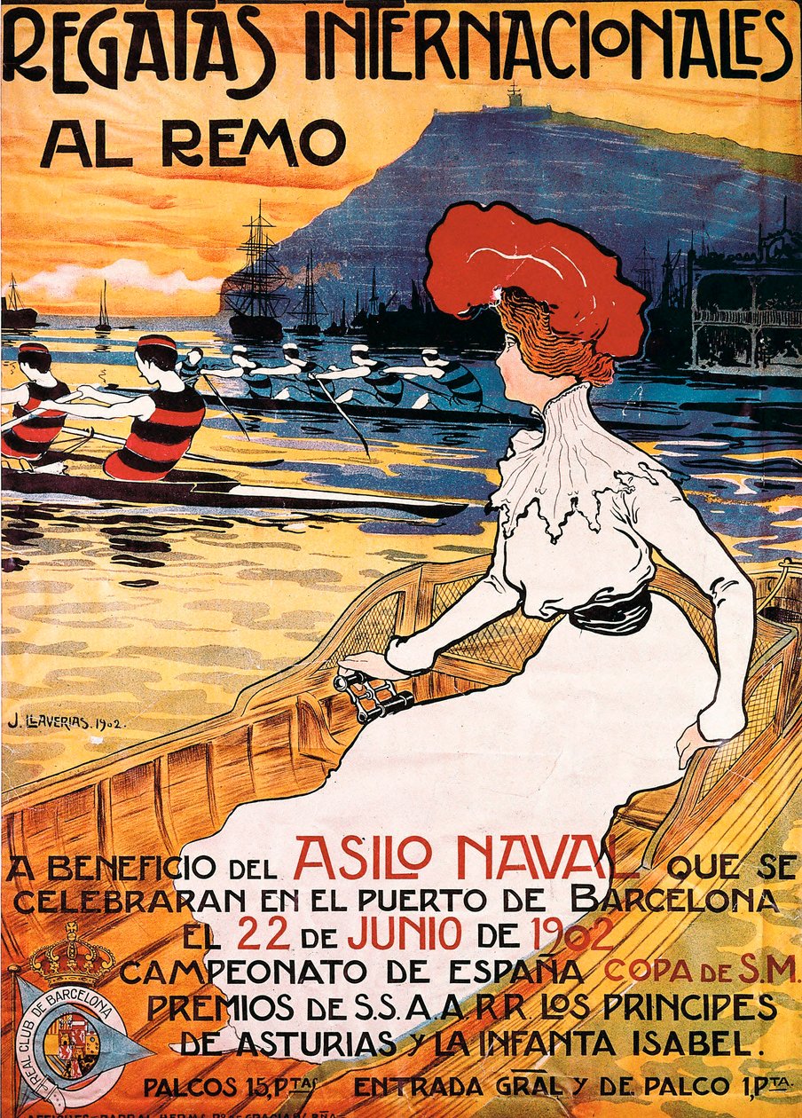 Joan Llaverias i Labro (1865-1938) によるスポーツ イベント「国際ボート レガッタ」のポスター。 1902 年 6 月 22 日。 DR 作： Juan Llaverias Llabro